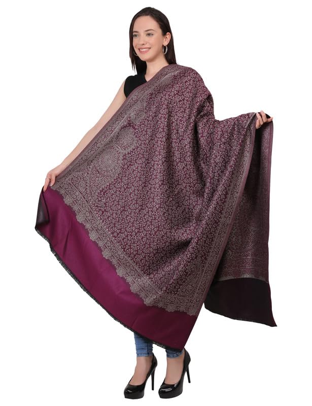 Women's Kashmiri Wool Jamawar Shawl – Warm & Soft Winter Wrap Stole for Ladies – Traditional Paisley Design (KASHMIRI GOLU SHAWL 727)