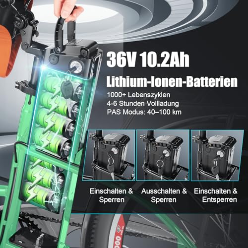 ANCHEER 26" E-Bike für Erwachsene, 7 Gang Elektrofahrrad mit Abnehmbarem 36V 10.2Ah Akku, 25 km/h und 70–100km Reichweite E-Bike mit Korb für Städtische Pendler, Männer und Damen – Bild 3