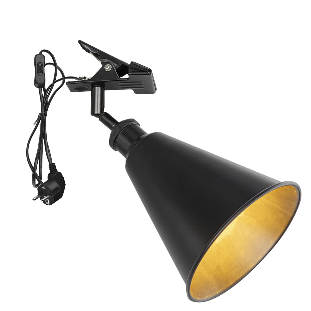 Verstellbare Klemmlampe mit E27-Fassung,1 Packung Leselampe mit 1,8 m Kabel, Dimmbar Nachttischlampe,Schreibtischlampe für Büro Heimgebrauch - 19x19CM Schwarz Lampenschirm- TD0603