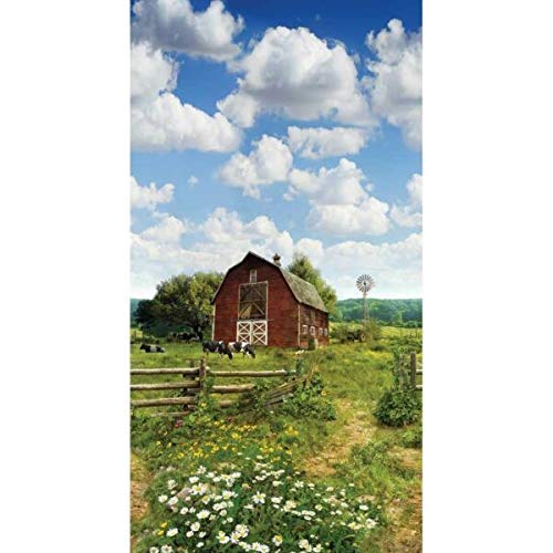 Damien Linn - 23" Fabric Panel | Hoffman Digital American Byways | Farm Cow Flower Scene/Crafts/Fabric/DIY