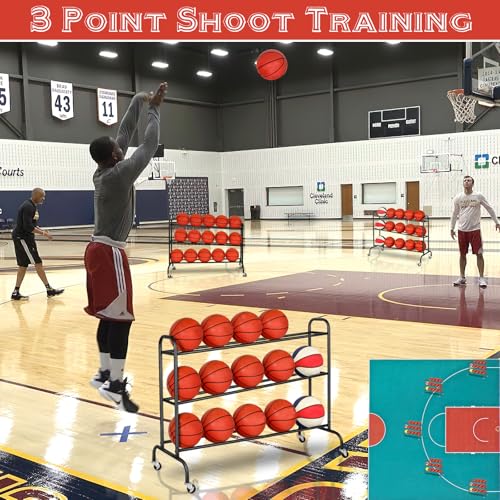 FHXZH-Basketball-Rack-Training-Stand-Tilt-Ball-Training-Equipment-Holder-Shooting-Rolling-Storage-Cart-with-Wheels-Sports-Outdoor-Volleyball-Soccer-Football-Garage-Organizer-Basketball-Accessories-Bas