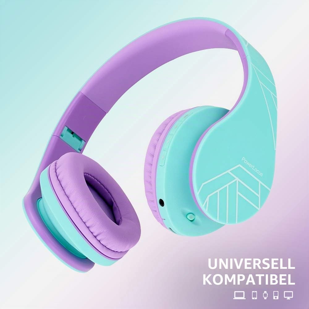 Kinder Kopfhörer, PowerLocus KinderKopfhörer Bluetooth mit 85dB Lautstärkebegrenzung, Faltbar mit Tragetasche, Kopfhörer Over Ear Kabellose und Kabel mit Mikrofon, Micro-SD-Modus für Handy, PC, Tablet