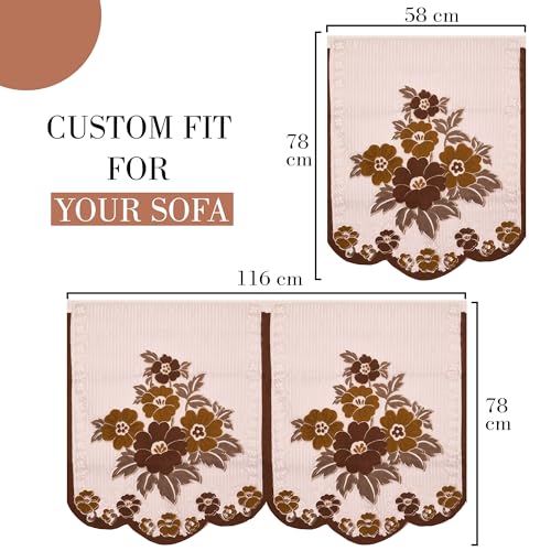 Image of Kuber Industries (Set of 6) Stylish & Durable Cotton Sofa Covers 2+1 Seater | Washable Sofa Protector /Mat & Slipcover for Living Room & Office | Painting Print- Cream & Brown