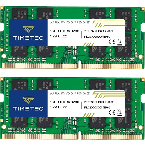 Timetec Premium 32GB KIT (2x16GB) DDR4 3200MHz (PC4-3200AA) PC4-25600 SODIMM Laptop RAM – 260-Pin...