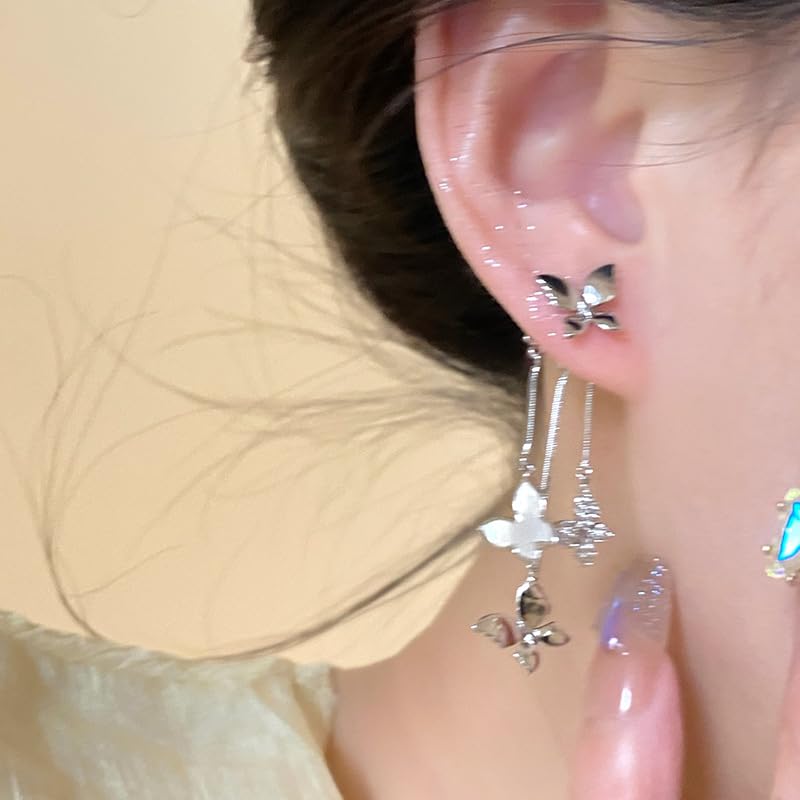 Purple Butterfly Earrings Crystal Rhinestone Drop Earrings Tassel Style Zircon Earring for Women Long Wedding Jewelry for Women3
