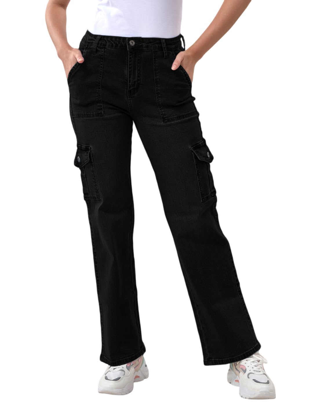 Wrangler Women's 6 Pockets Stretchable Cargo Jeans|Trendy & Stylish Denim in blue