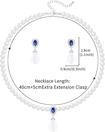 Miniatura 2 de Juego de collar y aretes de perlas redondas de circonita cúbica para mujer