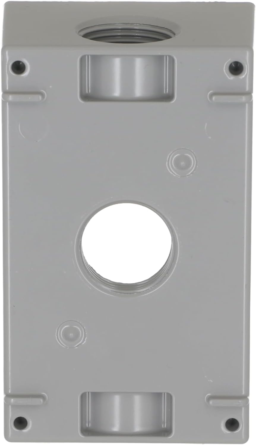Hubbell Bell 5324-0 Single-Gang Weatherproof Box Three 3/4 in. Threaded Outlets, Gray Finish