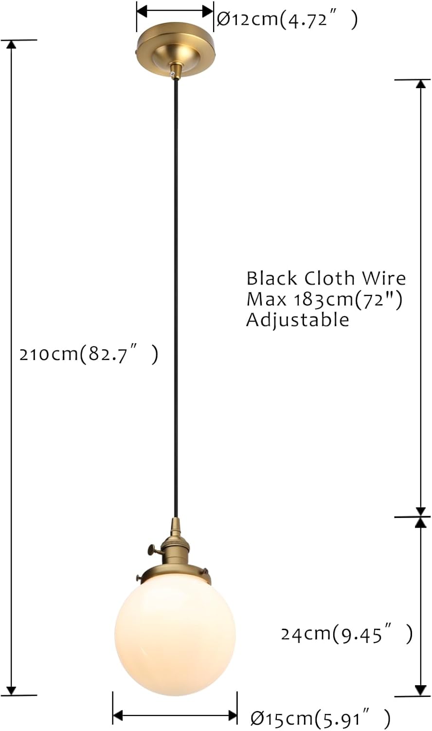 Pathson Milk White Globe Pendant Light with Switch, Vintage Pendant Lighting Lamp with Adjustable Textile Cord, Frosted Ceiling Lamp Fixture Decor for Kitchen Living Room Dining Room