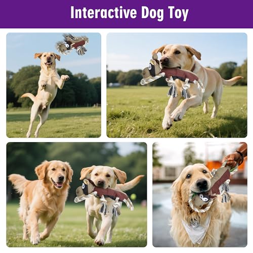 IOKHEIRA Hundespielzeug Unzerstörbar Weihnachten - Quietschend Robust Tau Seil für Große Kleine Hunde, Interaktives Stofftier Quietschendes & Kuscheltier zur Beschäftigung, Zerren für Welpen Braun