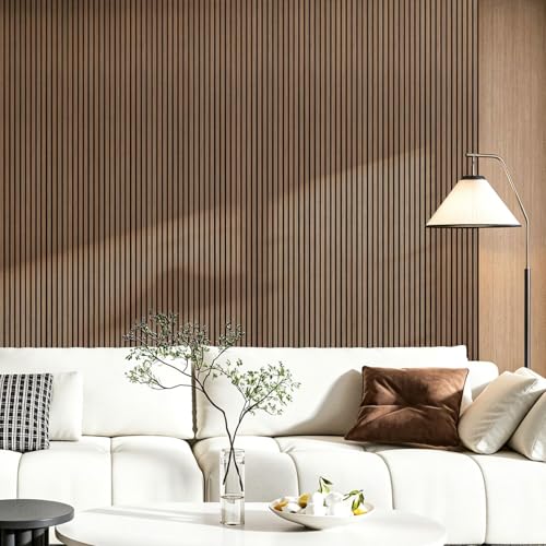 Image of Art3d 94.5 x 12.8 Inch Soundproof Wood Textured Wall Panels, 4-Pack, Walnut