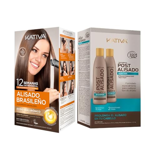 Kativa Pack Alisado Brasileño de Keratina + Post Alisado de 2 Uds | Alisado Profesional en casa |...
