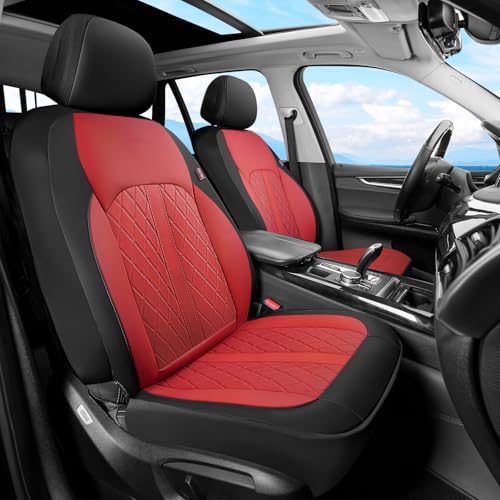 Image of Coverado Universal Leather Seat Covers Full Set for 5 Seats - Waterproof, Durable All-Weather Protector for SUV, Pickup Truck, Sedan （Red）