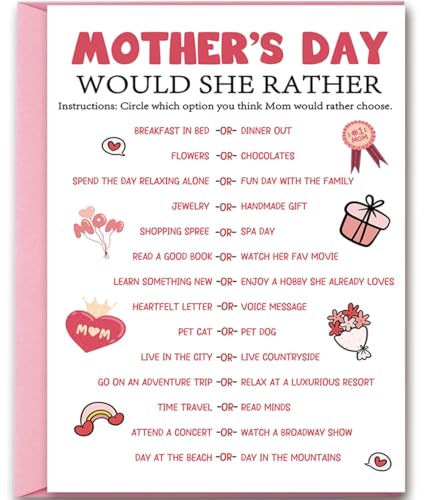 Mcduldul Funny Mothers Day Card, Would She Rather Mother's Day Game Card for Mom, Humorous Choice Activity Gifts Ideas