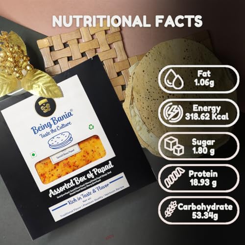 Image of Being Bania Assorted Box Of Papad,430G | 5 Flavors In One Box | 25 Pieces |Dal Papadam