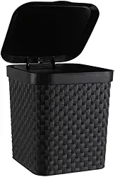 Lixeira Rattan com Tampa para Banheiro e Cozinha, 5 Litros, 19x18x17cm, Preta