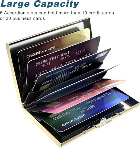 Metal Card Holder Wallet,Ultra Thin Stainless Steel Metal Wallets RFID Blocking Credit Card Wallet Holder for Men & Women (Gold)4