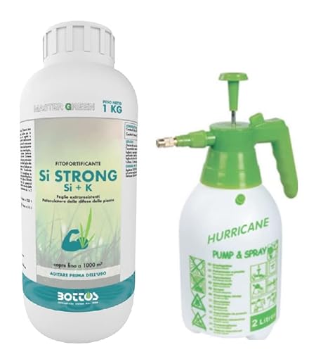 Bottos Si STRONG, Fitofortificante per foglie extraresistenti del tappeto erboso, concime fertilizzante liquido con Silicio e Potassio potenziatore delle difese delle piante (1 Kg + Pompa))