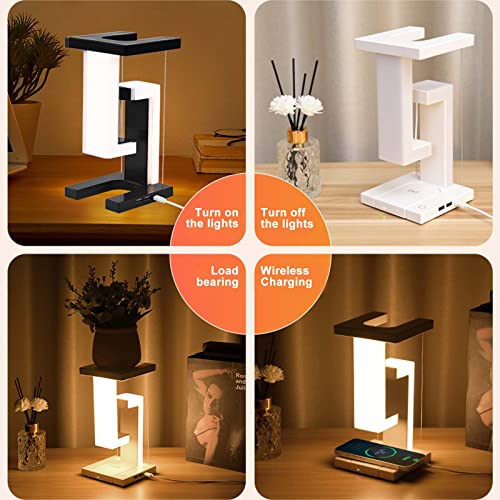 Touch Control Bedside Table Lamps With Usb Port Suspension Table Lamp Eye Protection Led Night Light Floating Nightstand Lamp With 10W Fast Wireless Charger For Bedroom Living Room Decor (White) #TOP4