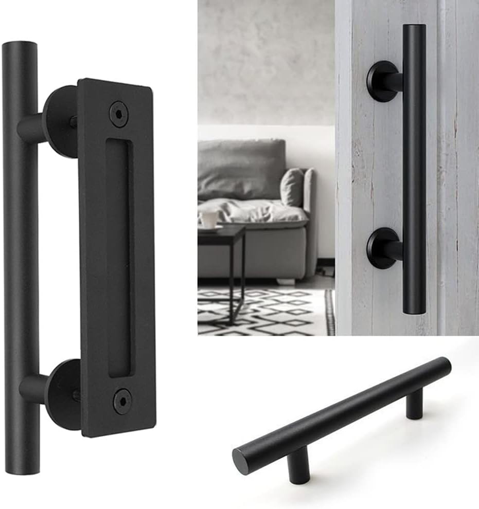 Door Handle, Steel Sliding Barn Door Handle Pull Cabinet Flush Hardware Set Wood Door Handle Interior Door Furniture Handle Hardware