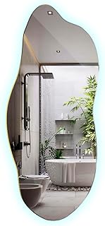 Großer Spiegel mit Beleuchtung LED 45x100 cm Organische Form für Badezimmer Wohnzimmer Vorzimmer Schminkspiegel Asymmetrischer Kaltweiß Farbe Rahmenlos Minimalistisch Wanddekoration Wellenförmig