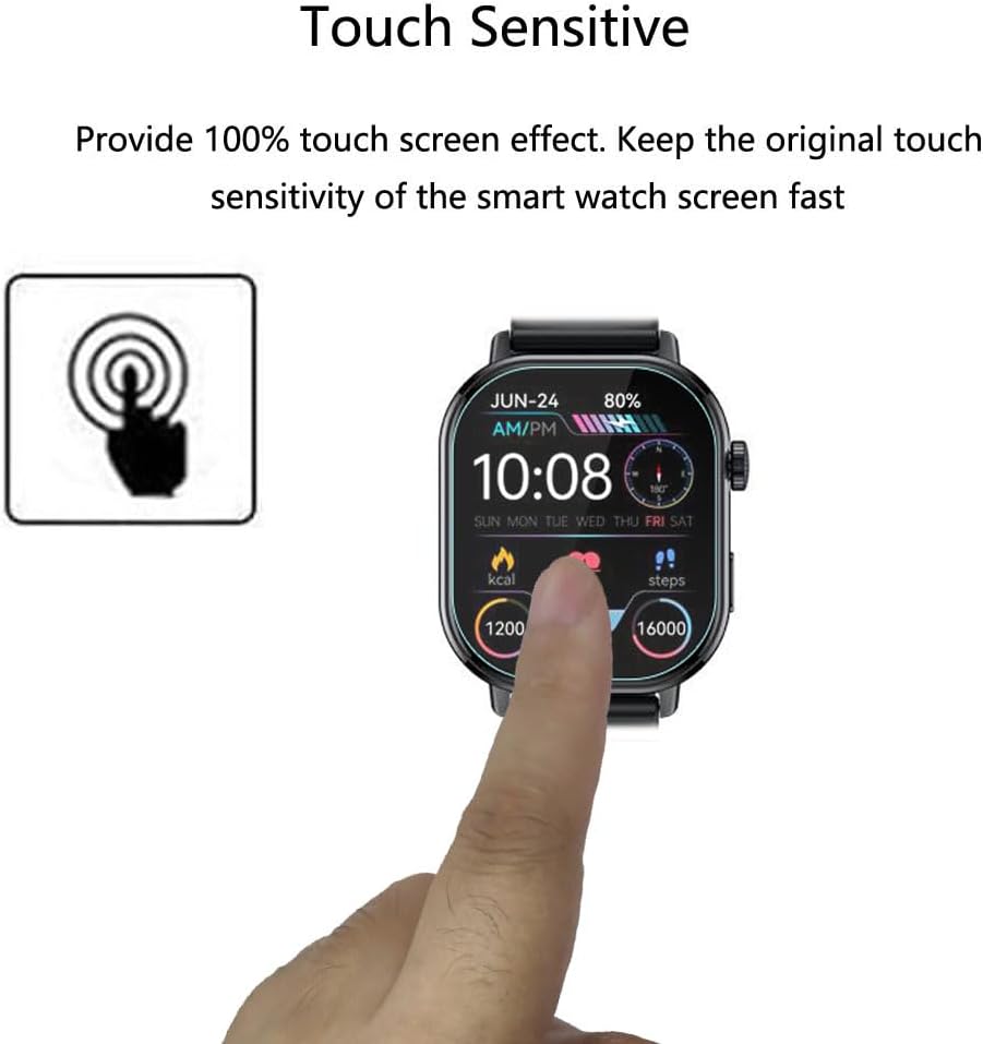 Image showing a finger touching a smartwatch screen, demonstrating high touch sensitivity.
