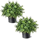 Set of 2 Artificial Eucalyptus Topiary Ball Trees for Front Porch Decor - 17' Faux Eucalyptus in Pot,Realistic Fake Eucalyptus Leaves Potted Plant for Farmhouse Home Front Door Outdoor Decor (Green)