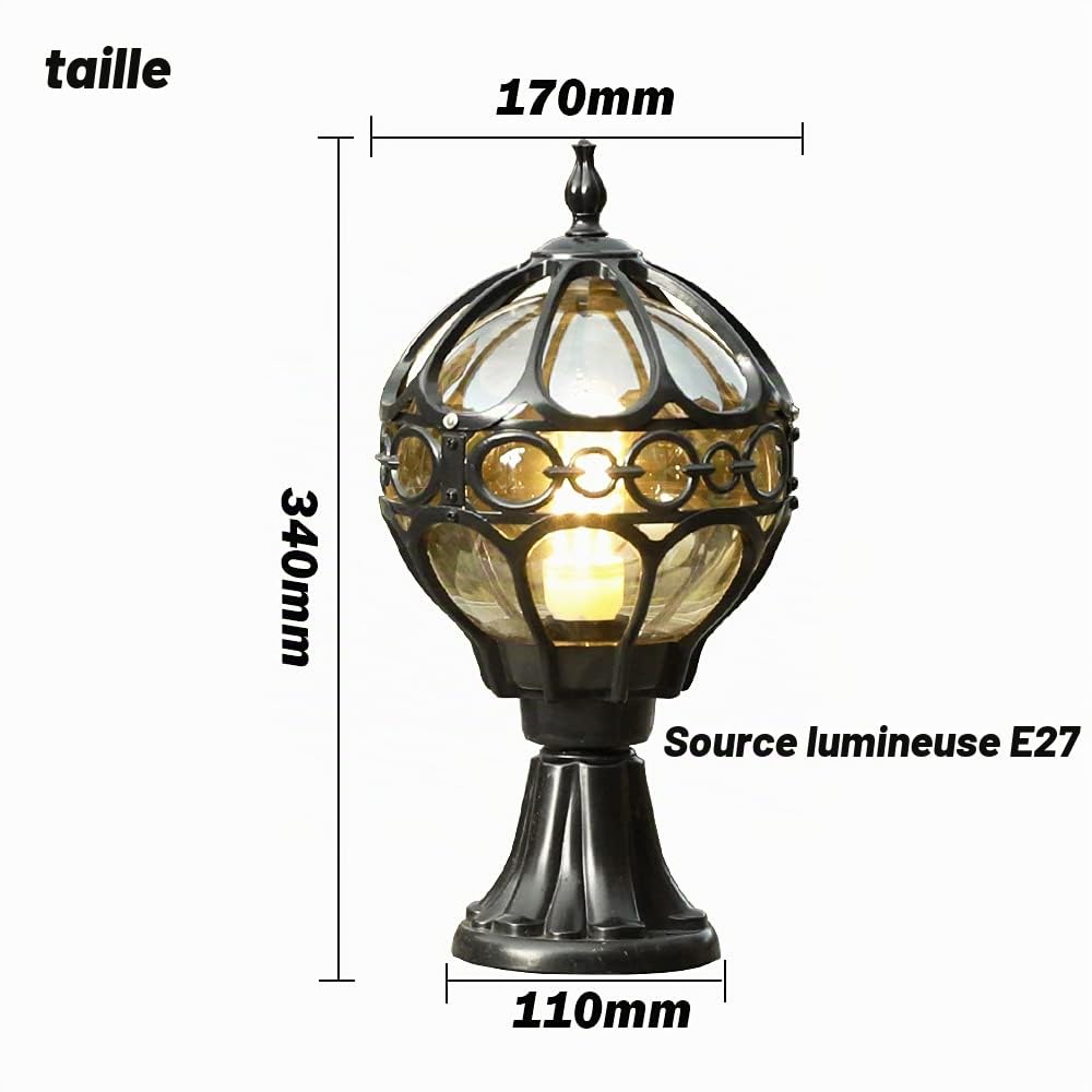 ChaoZan Lampe de Jardin Extérieur Sur Pied E27 230V en Aluminium Noir - Borne d'Éclairage pour Terrasse et Patio