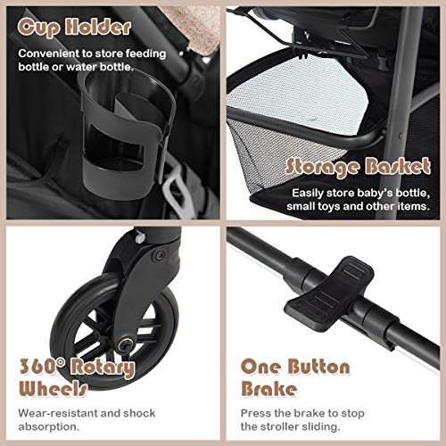 Baby Joy Baby Stroller, 2 In 1 Convertible Carriage Bassinet To Stroller, Pushchair With Foot Cover, Cup Holder, Large Storage Space, Wheels Suspension, 5-Point Harness (Light Coffee) #TOP3