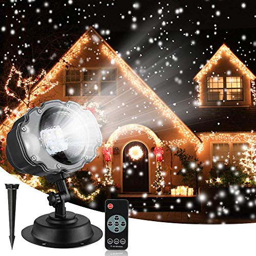 Lumières de neige LED, Projecteur rotatif de flocon de neige de Noël Lumières extérieures de neige d'intérieur avec télécommande pour le jardin de la...
