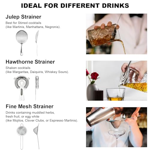 image for Almagic 3-IN-1 Cocktail Strainer Set, Includes Julep, Hawthorne, Fine 