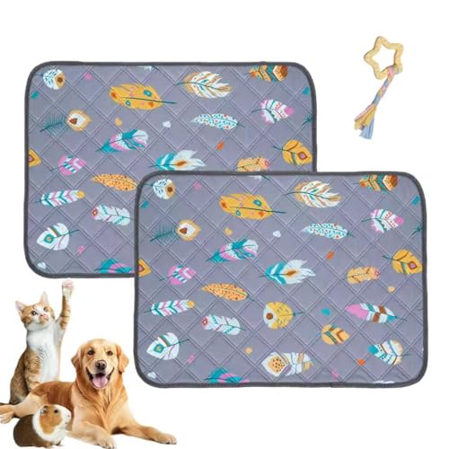 EatnMgan 犬用洗えるおしっこパッド、再利用可能な漏れ防止子犬ウィーウィーパッド、滑り止め防水おしっこパッド、高速吸収性(グレーフェザー、2個、23.6インチx17.7インチ)