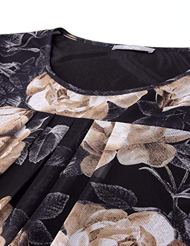 Furnex Women's Short Sleeve Tunic Shirt Pleated Mesh Blouses Summer Floral Tops2