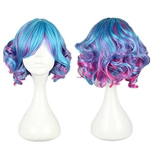 KiyaCos Cosplay Wig Short Curly Colorful Rainbow Cosplay Halloween Party Princess Costume Hair for Women