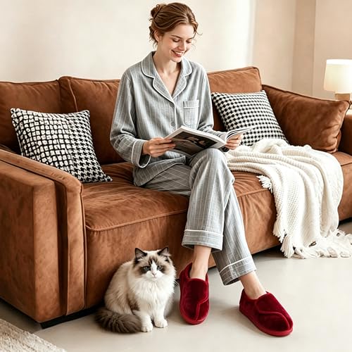 Image of Git-up Women Soft wide Slippers Memory Foam Closed Toed Diabetic Arthritis Edema House Slippers