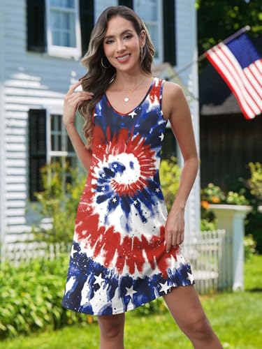 Image of NEWWEN American Flag Dress Women 4th of July Sleeveless Tank Dress 250 Anniversary USA Patriotic Summer Sundress