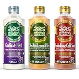 Heera Sauce Variety Pack, Garlic & Herb, Peri Peri Lemon, Kebab House Chilli, 500 ml, Pack of 3