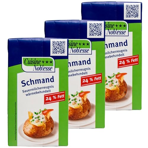 Cuisine Noblesse - 3er Pack Schmand haltbar 24% Fett in 1 kg Packung - H-Schmand Sauermilcherzeugnis wärmebehandelt ideal zum Kochen - Für die Gastro und Großverbraucher