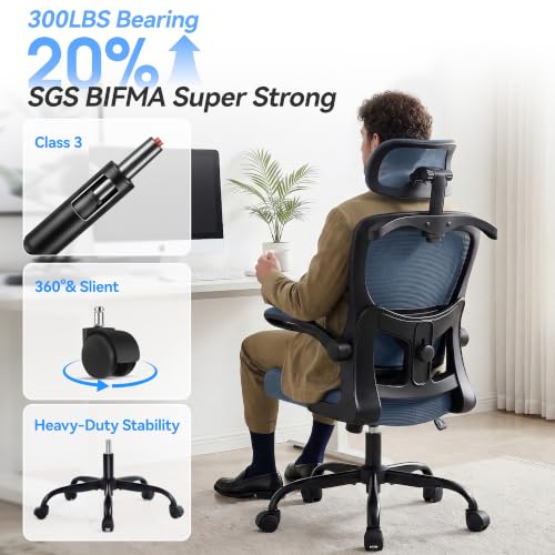Image of AreShark Office Chair Ergonomic Desk Chairs with Adjustable Lumbar Support& Headrest Hanger, High Back Breathable Mesh Chair with Wheels, Rolling Swivel Comfy Task Computer Chair for Home Work Gaming