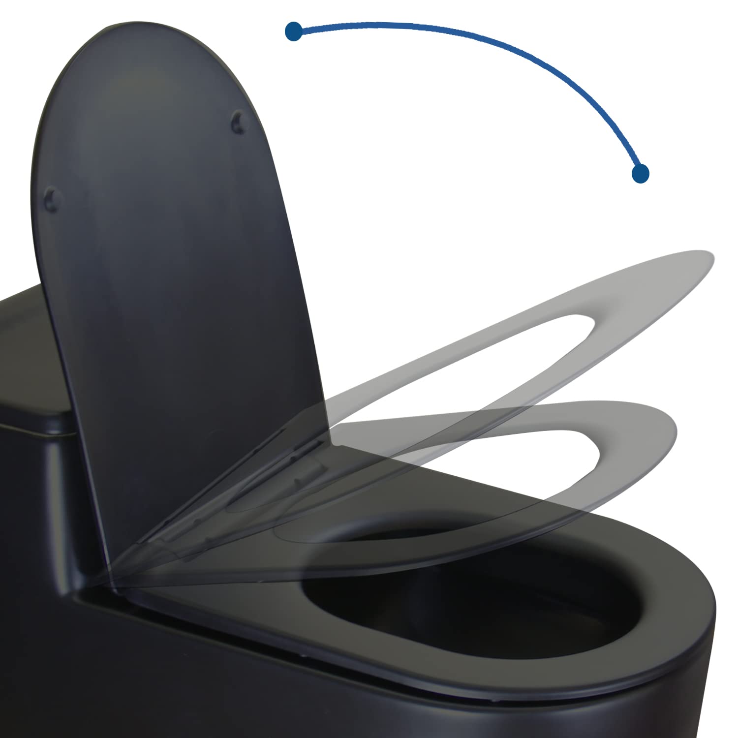 Nero,Sedile WC a Forma di D, Copriwater Universale in PP, Tavoletta WC con Chiusura Ammortizzata, Cerniere Regolabili a 360°, Sgancio Rapido, Facile da Montare e Pulire, 36x46cm