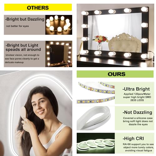 Image of 10FT Indoor Rope Lights, LED Vanity Lights for Mirror, Dimmable Rope Light Hollywood Style White Neon Rope Light for Makeup Vanity Table & Bathroom, Bedroom, Mirror not Included