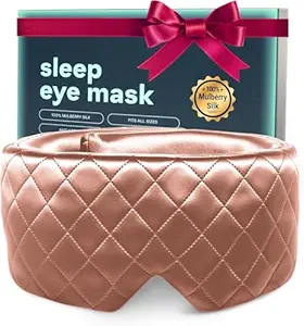 100% Mulberry Silk Eye Mask for Sleeping Women & Men - Full Blackout Blindfold - Eye Covers with Adjustable Straps - Pink SPA Headband for Washing Face - Sleep Mask - Silk Hair Headband