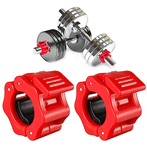 28 mm -1 par Abrazaderas Mancuernas,Abrazaderas de Sujeción Mancuerna,Bloqueadores Mancuernas,Abrazaderas de Topes Barras,Cierre de barra de pesas,Bloqueo Fitness,Abrazaderas Barra de Pesas (rojo1) Cover