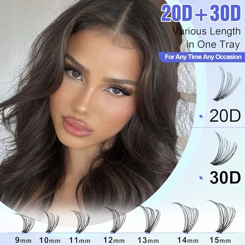 Image of Pawotence Lash Extension Kit DIY 280pcs Individual Lash Clusters Kit 20D&30D Natural 9-15mm Cluster Eyelash Extensions Kit with Lash Bond and Seal, Tweezers for Self Use (20D&30D, 0.07D, 9-15mm, Kit)