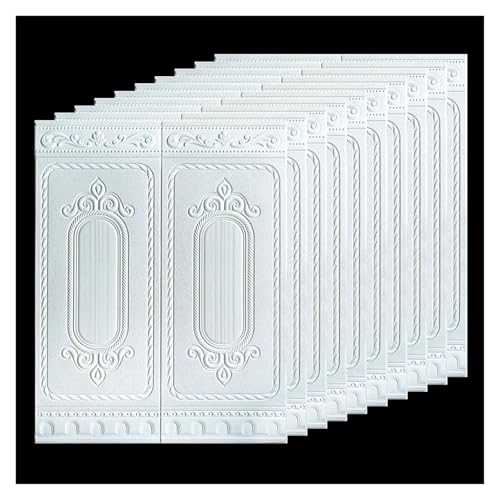 Paneles PVC Pared Pegatinas de pared autoadhesivas impermeables, revestimiento de pared 3D, paneles de pared fáciles de instalar y limpiar para sala de estar(White A)