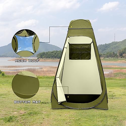 Image of BRIAN & DANY Pop Up Shower Tent, Portable Changing Tent with Rain Shelter & Windows, Privacy Tent for Camping, Toilet or Bathroom, UPF 50+ & Waterproof, 47.2 inch x 47.2 inch x 74.8 inch, Olive Green
