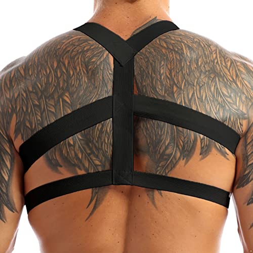 Lejafay Men's Nylon Harness Double Shoulder Straps Elastic Chest Muscle Belt Club Party Costume3