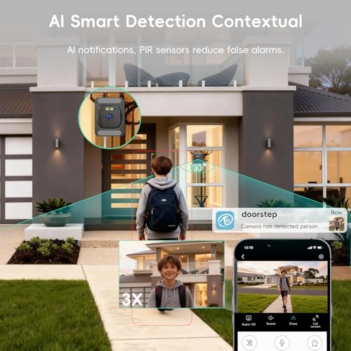 Image of ANYQOO Window Camera 3MP 2K, Window Cameras for Home Security, 2.4GHz & 5GHz WiFi Camera for Home Security, ChroMax AI Color Night Vision, Person /Motion Detection, 24 /7 Recording, Easy Install (2Pack)