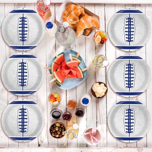 Image of Qyeahkj 48PCS Cowboys Party Decoration American Football Paper Plates 7 inch Disposable Rugby Football Team Flax Party Plates, Dessert Table Supplies for Boy Sports Fans Decors Touch Down Dinner Tableware