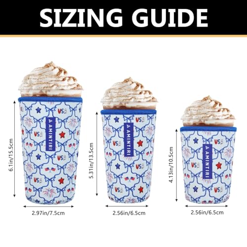 Image of 3 Pack Reusable Sleeve for Iced Coffee Cup, Coffee Neoprene Sleeve for Iced&Hot Drinks, Coffee Sleeve Compatible with Starbucks, Dunkin Coffee Cup. (4th Of July)